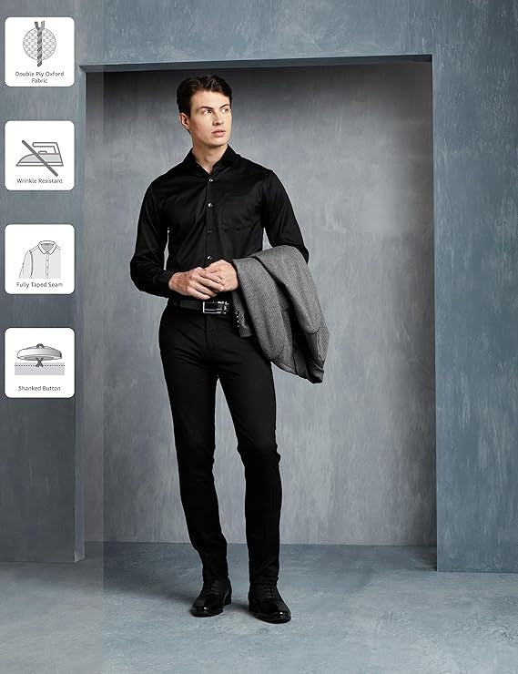 Men’s Black Slim Fit Formal & Casual Shirt Full Sleeve Solid Shirt Pack of 1