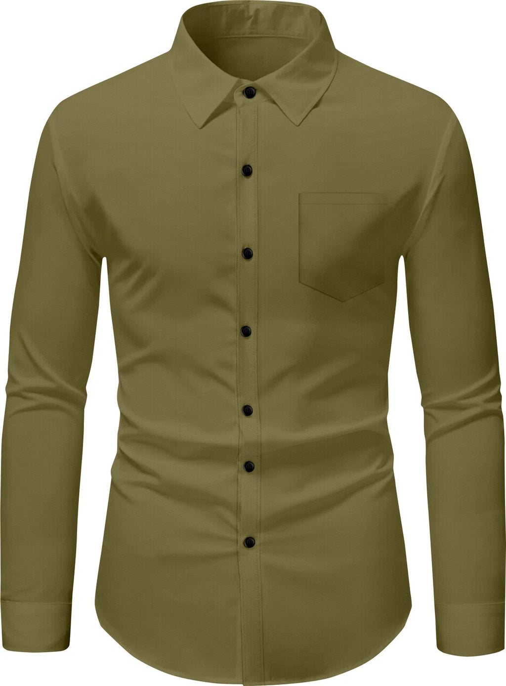 StyleMODO Men Regular Fit Solid Formal Shirt (OLIVE GREEN)