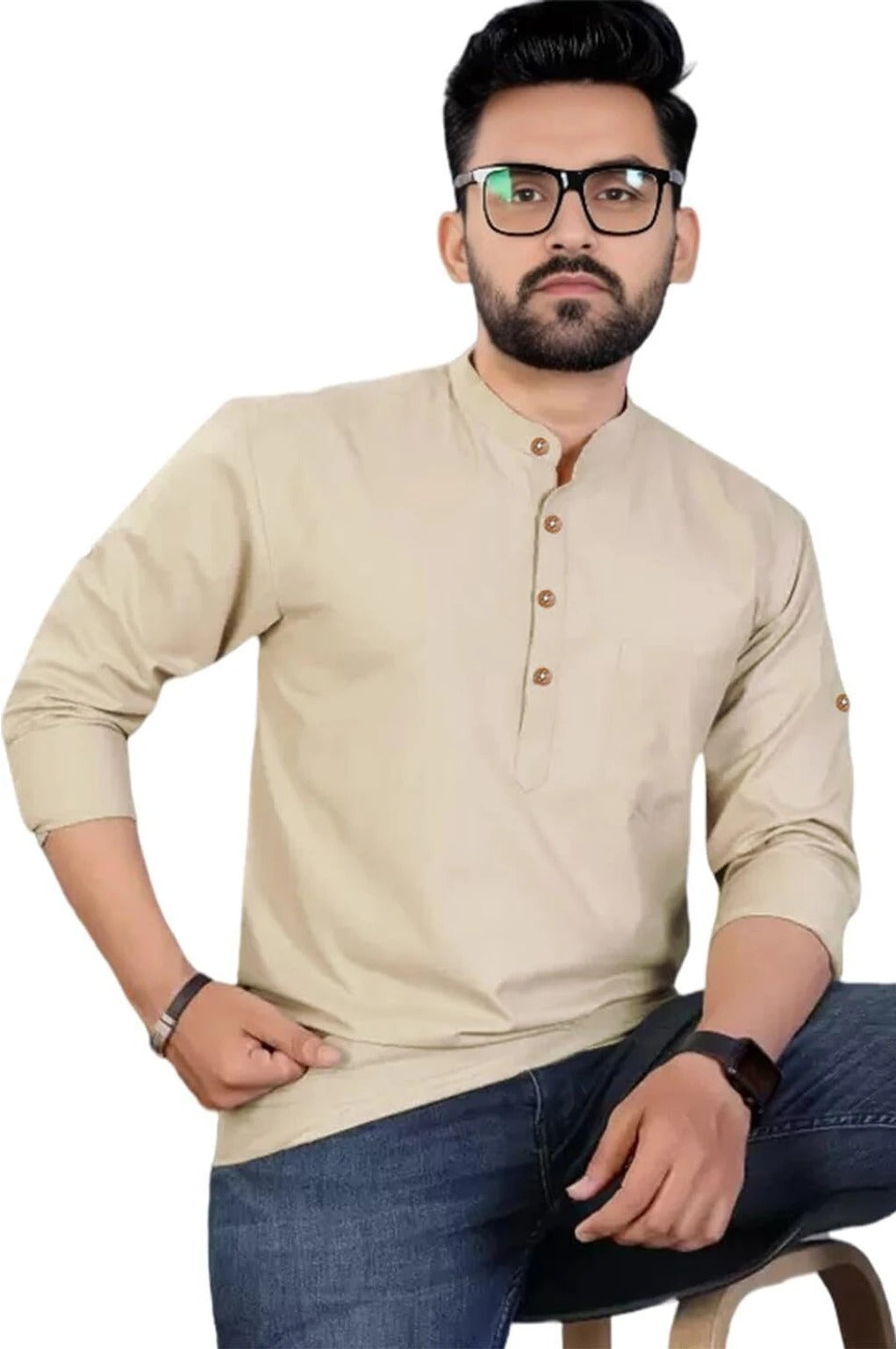 Men's Slim Fit Full Sleeve Cotton Short Kurta Pack of 3