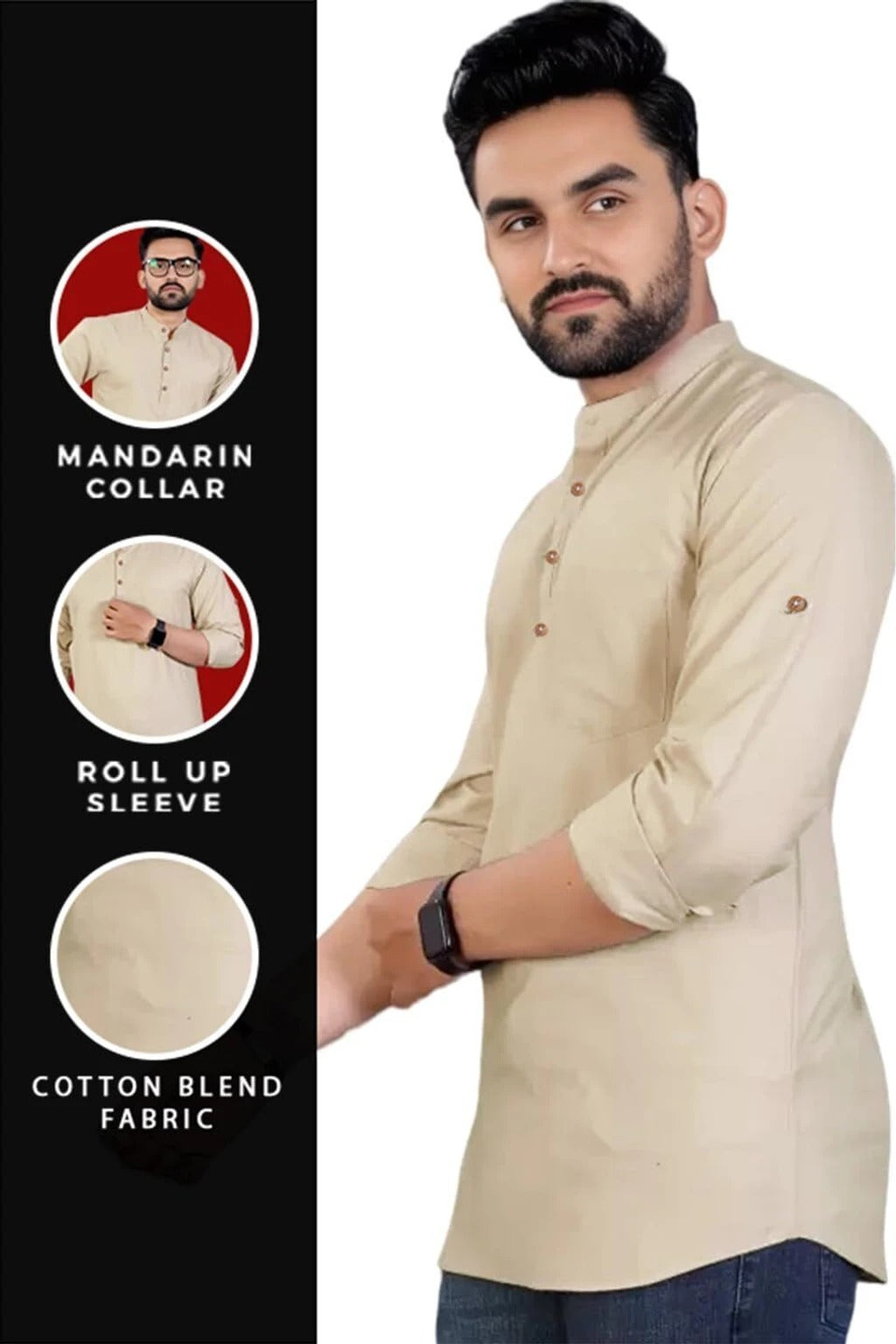 Men's Slim Fit Full Sleeve Cotton Short Kurta Pack of 3