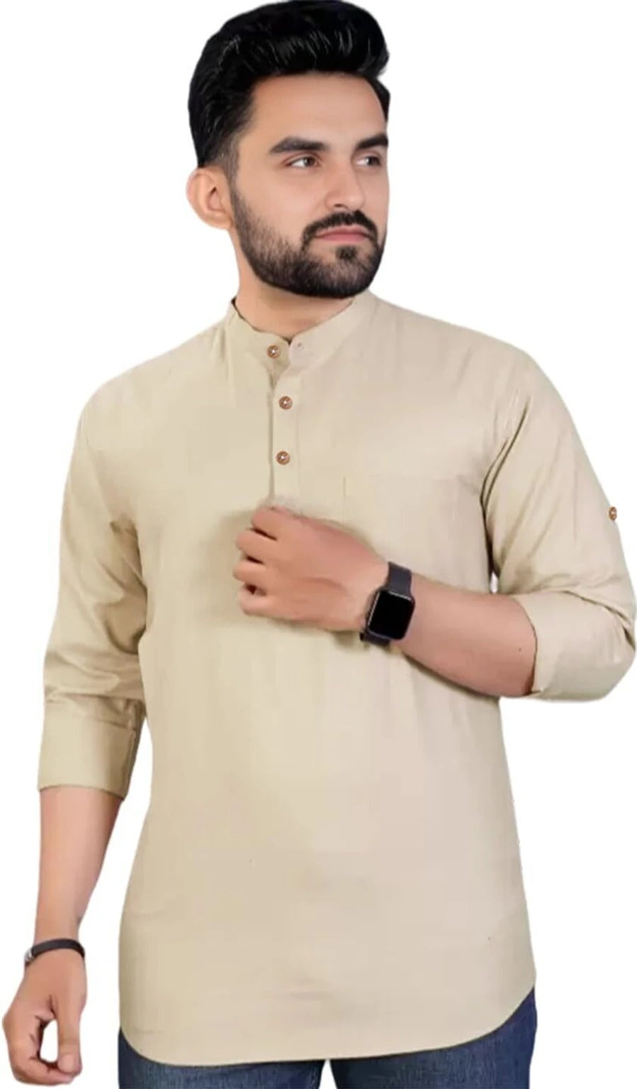Men's Slim Fit Full Sleeve Cotton Short Kurta Pack of 3